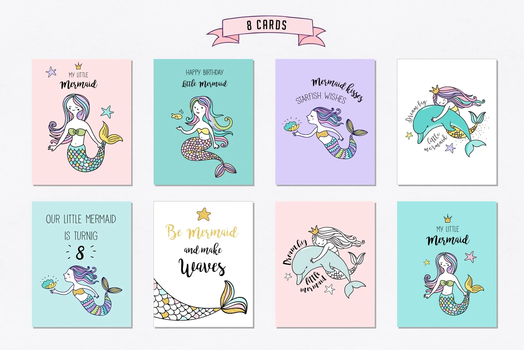 小美人鱼与海洋生物元素及贺卡模板 Little Mermaid – under the sea set插图(5)