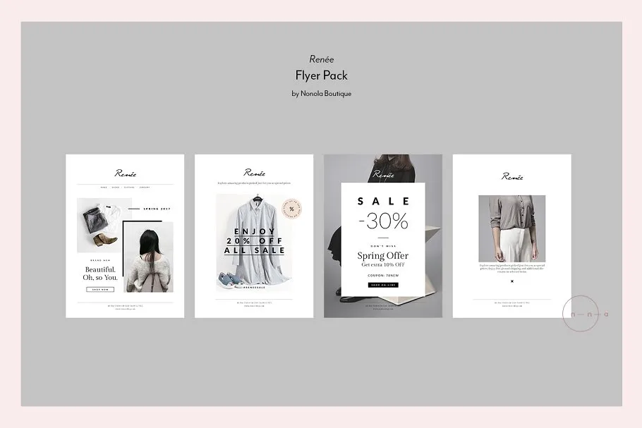 4张时尚明信片传单模板 4 Fashion Postcard Flyers • Renée插图(4)