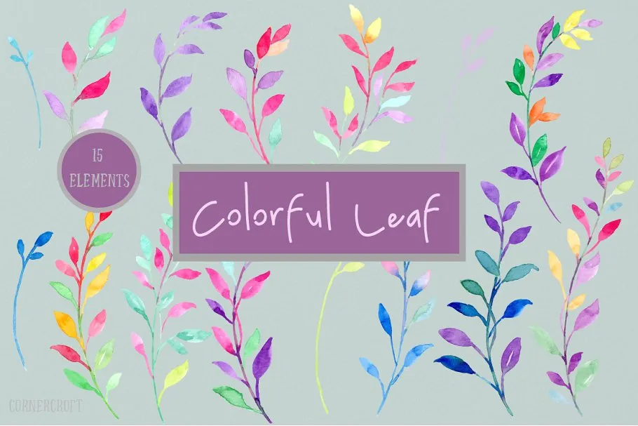 水彩树叶设计套装 Watercolour Colorful Leaf Design Kit插图(2)