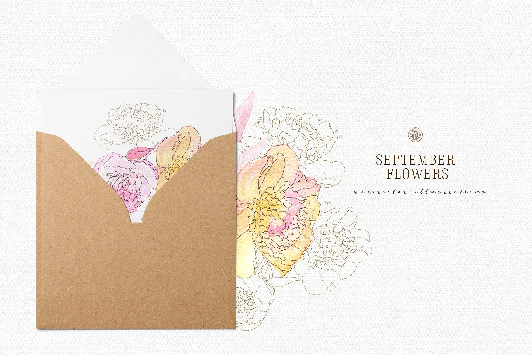 九月淡雅风水彩手绘花卉插画素材v2 September Flowers vol.2插图(3)