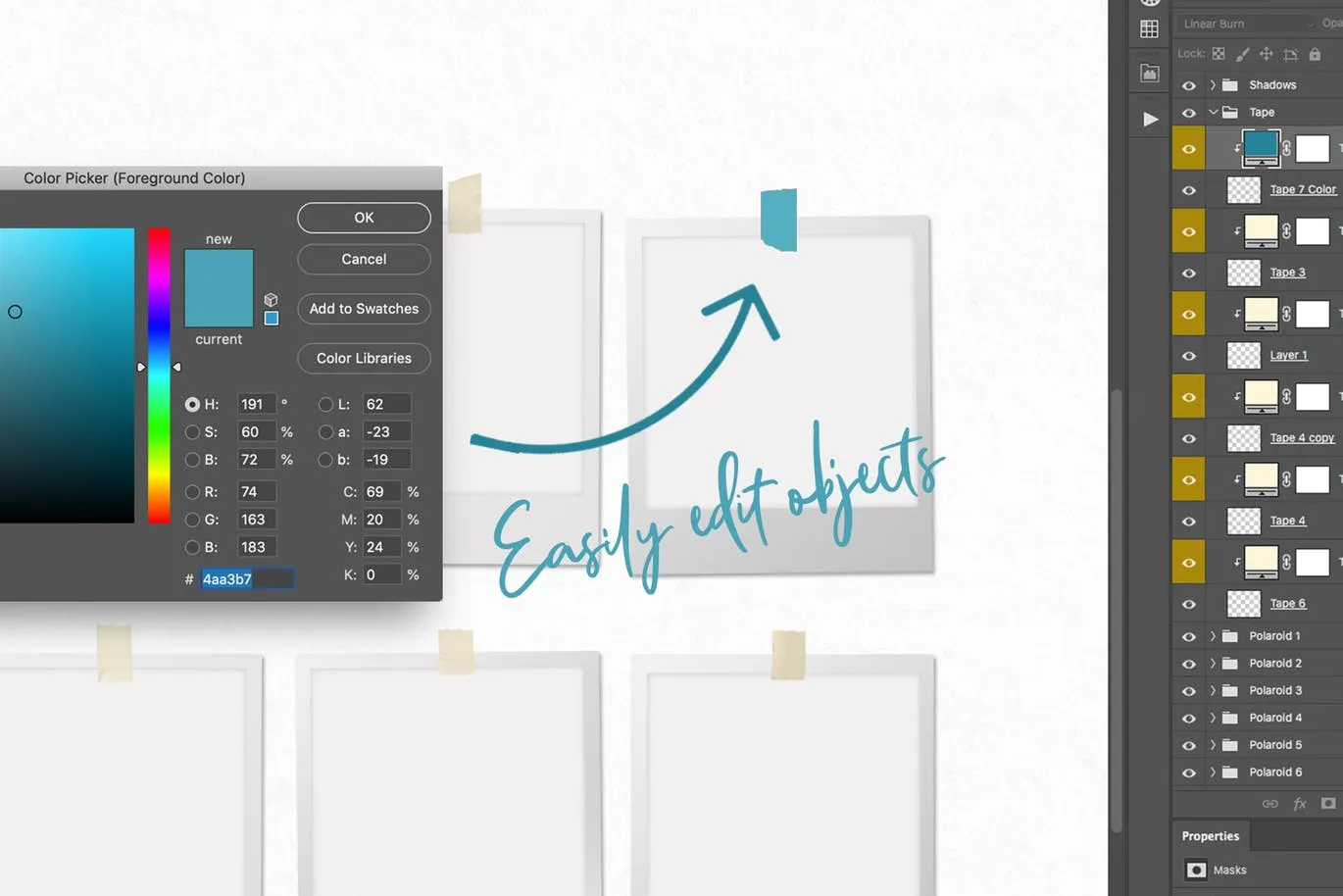 照片墙设计预览样机模板 Mini Mood Board: Polaroid Line Up插图(1)