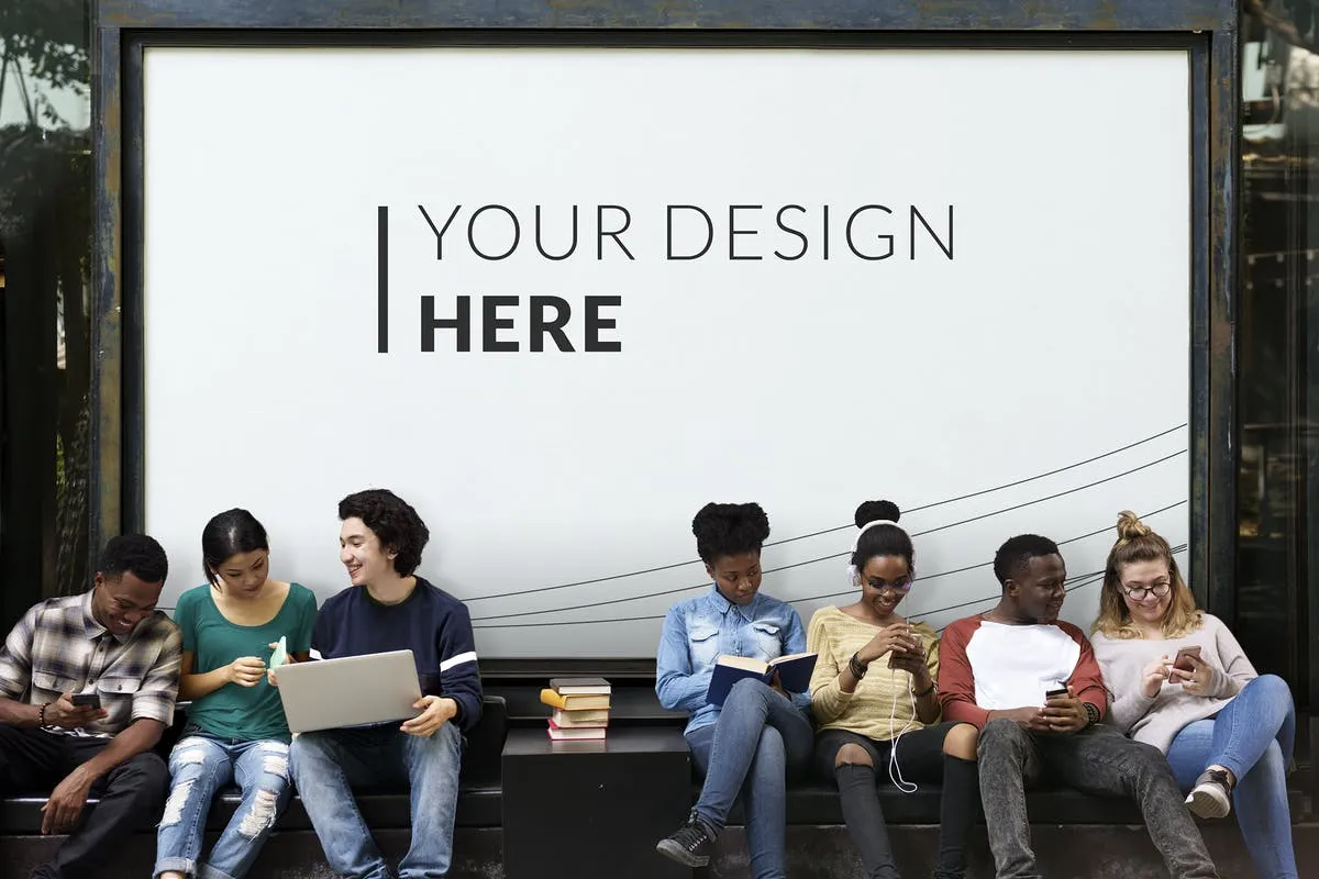 校园巨幅户外广告牌设计样机模板 People Students Togetherness Technology Mockup插图