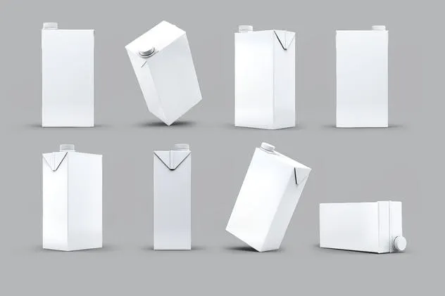 4种牛奶/果汁盒包装设计样机套装 4 Types Milk / Juice Cartons Bundle Mock-Up插图(5)