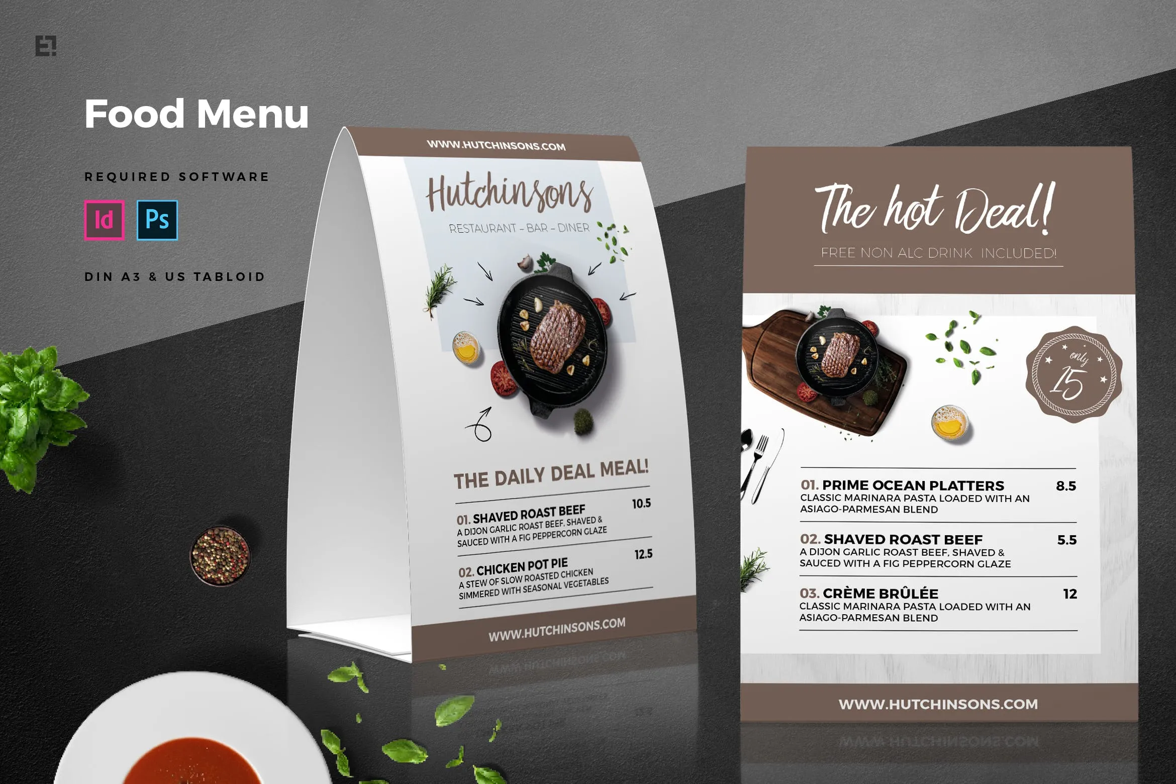 餐桌立式餐厅饭店菜单设计模板 Table Tent Food Menu插图