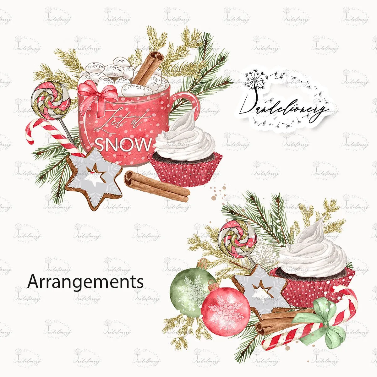 甜蜜圣诞节水彩手绘图案PNG素材 Sweet Christmas design插图(2)