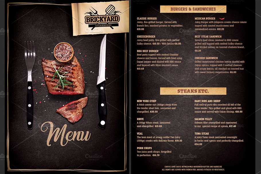 烧烤餐厅菜单传单模板 Grill Restaurant Menu template