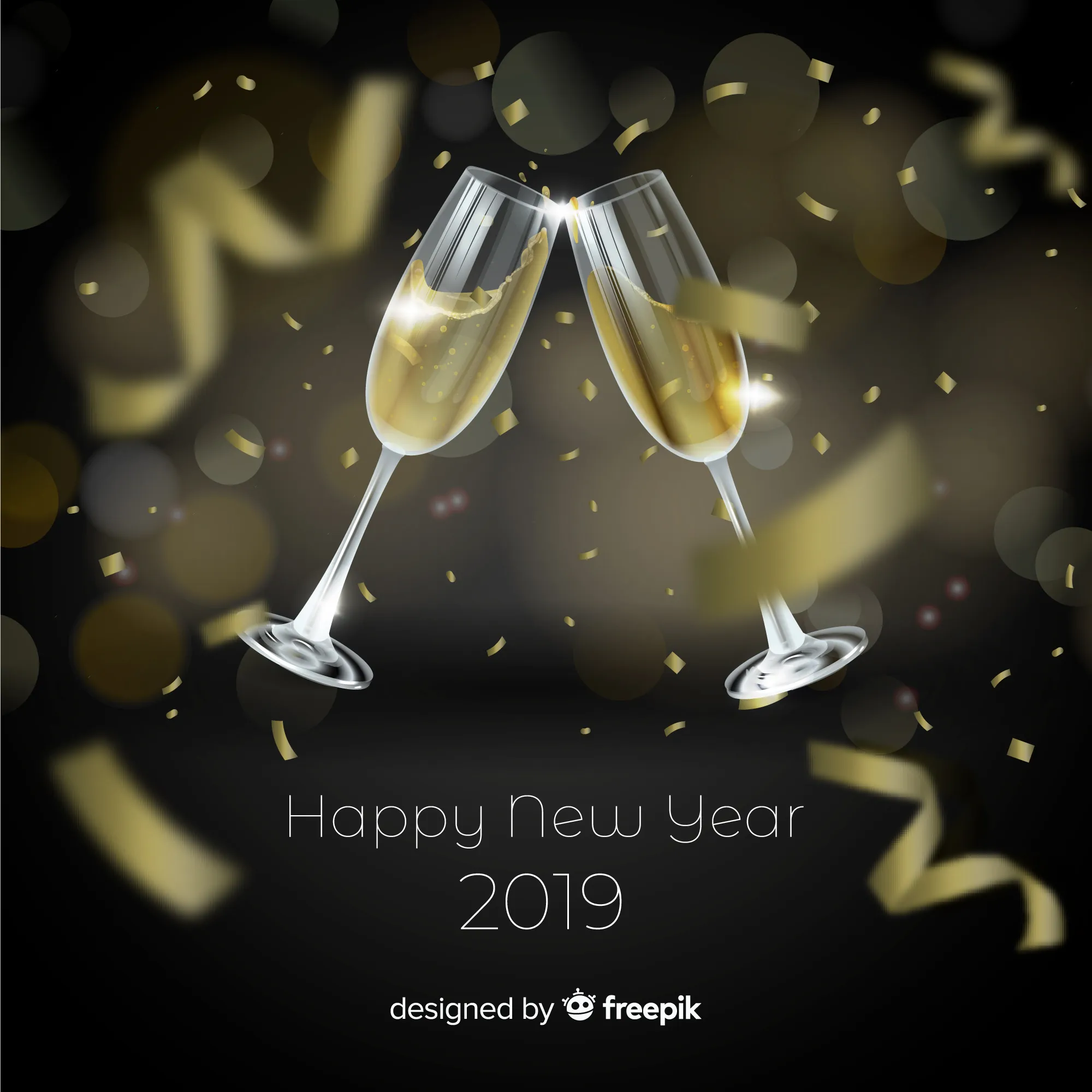 时尚高端2019新年黑金质感香槟庆祝底纹背景纹理banner海报设计模板