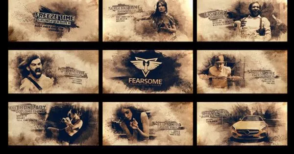 电影预告片人物出场像素设计精选AE模板 Freeze Moment Grunge Trailer