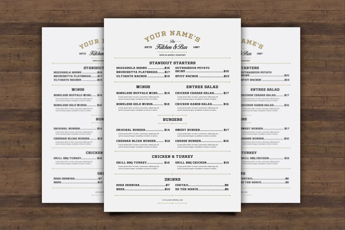 复古轻食餐厅/吧台菜单设计PSD模板 Vintage Kitchen & Bar Menu插图