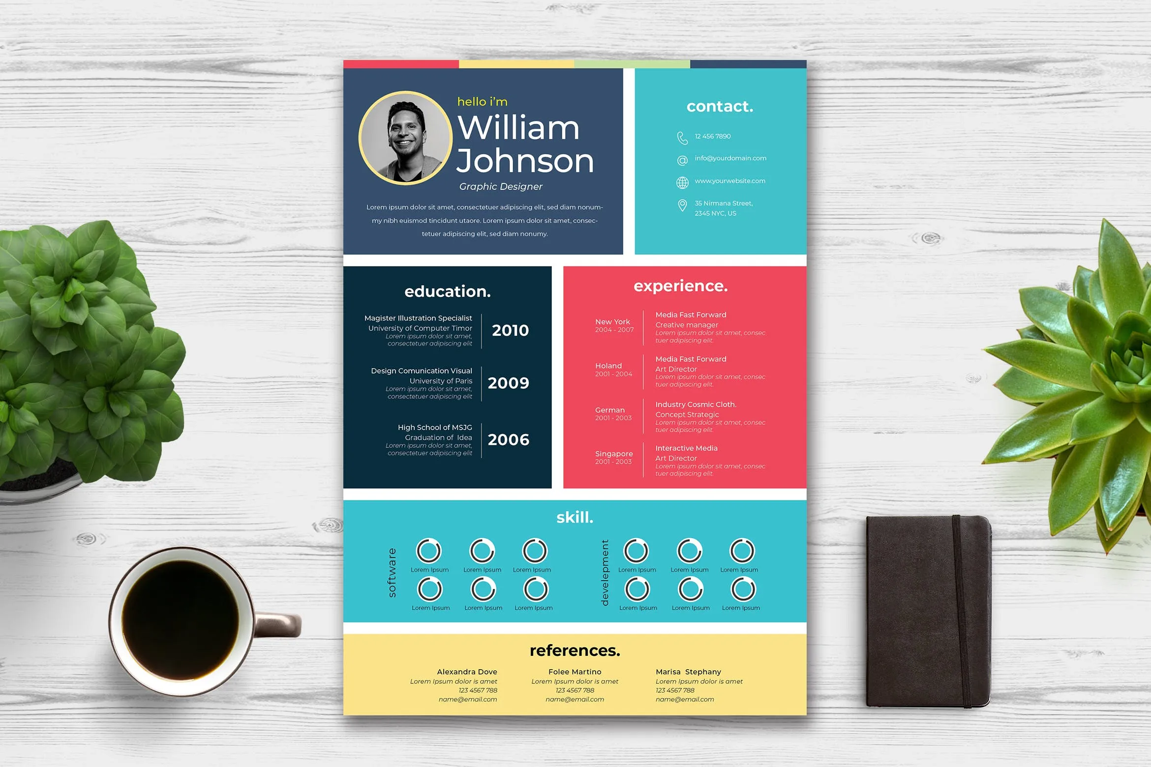 彩色方块拼凑版式设计个人简历模板 Creative Cv Resume