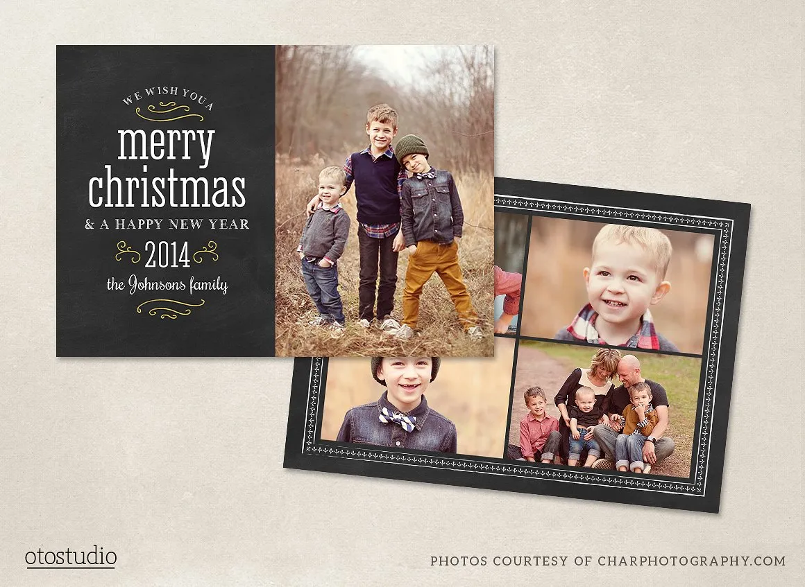 圣诞节日黑板背景贺卡明信片模板 Christmas Card Template Chalkboard