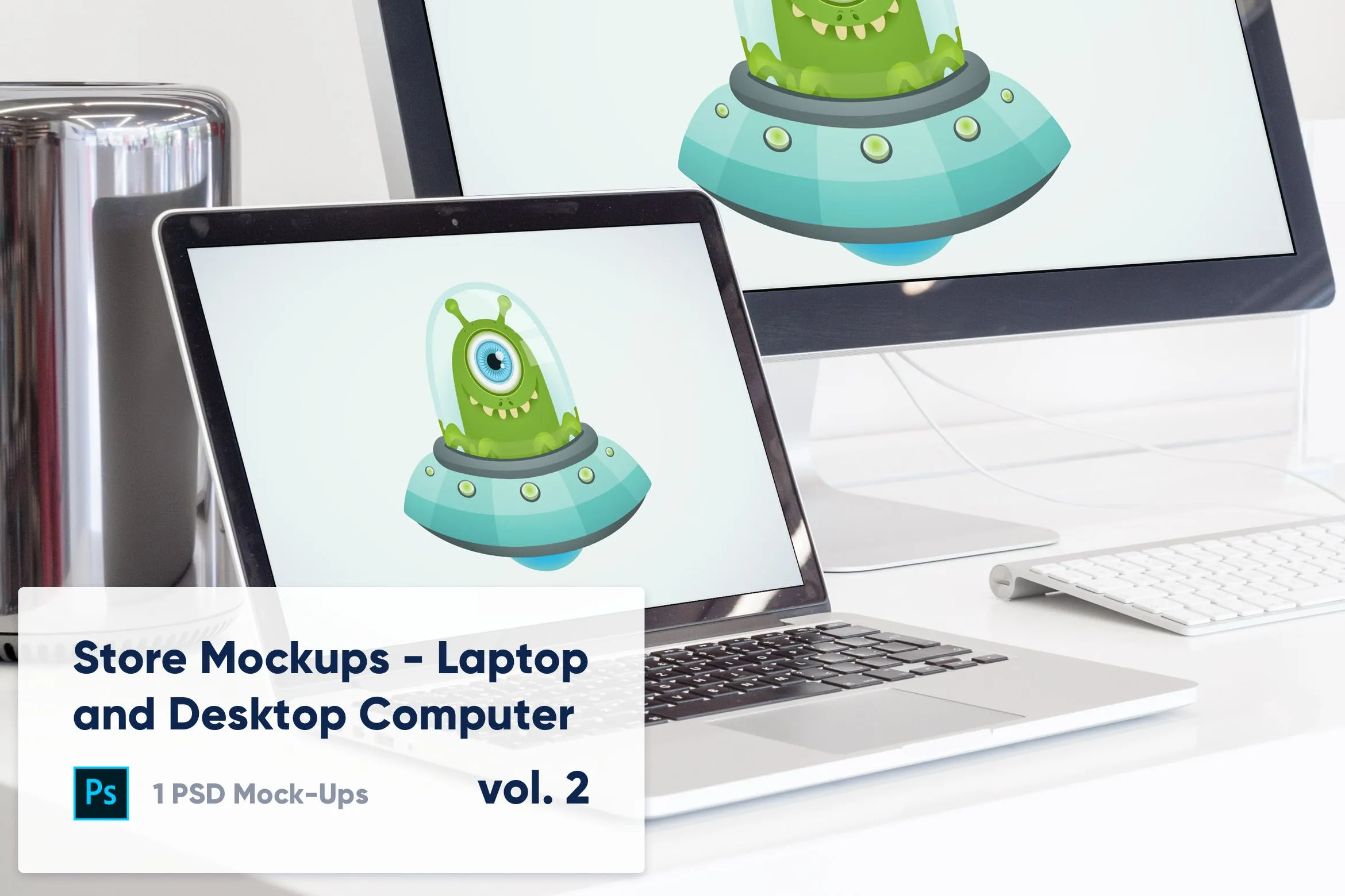 笔记本&一体机电脑响应式设计效果图演示素材库精选样机 Laptop and Desktop Computer Mockup in the Store插图