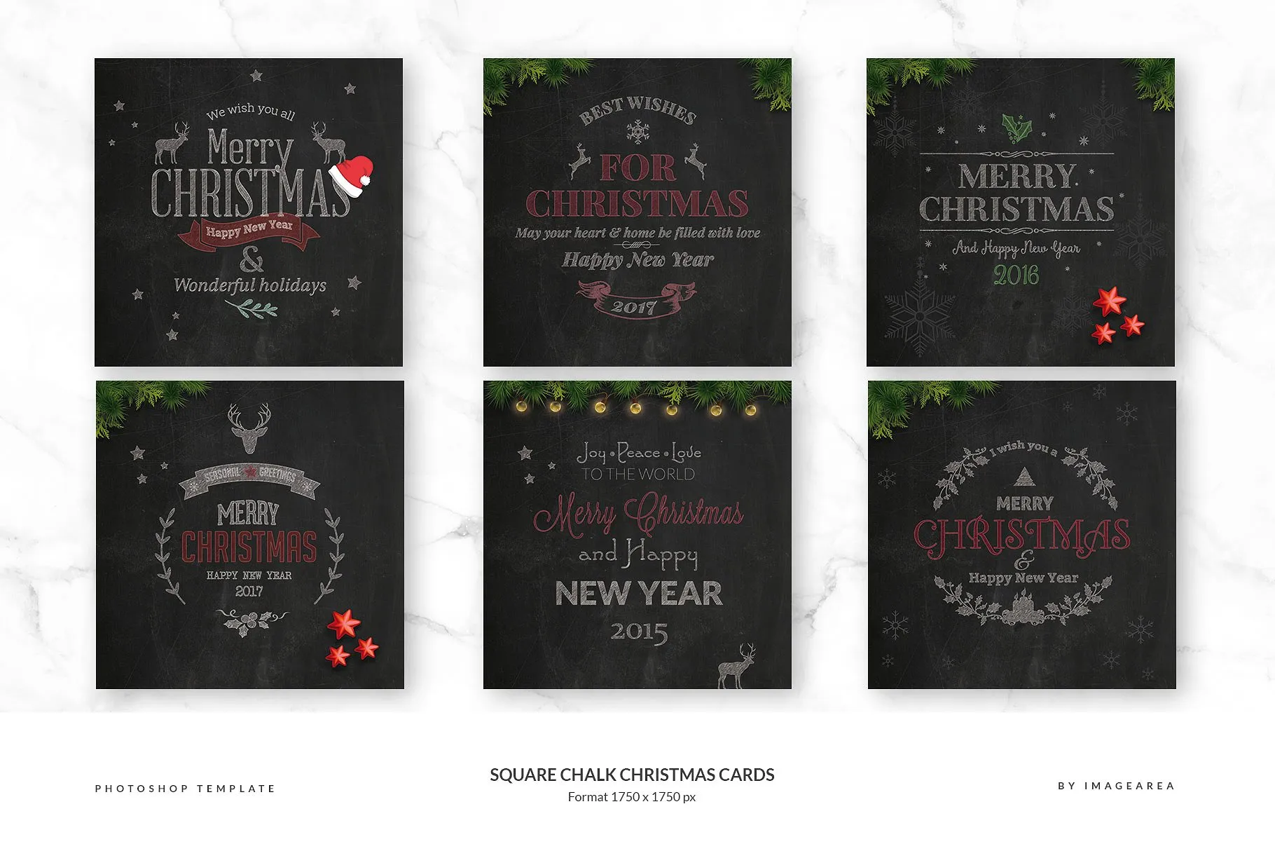 方形粉笔画圣诞贺卡模板 Square Chalk Christmas Cards