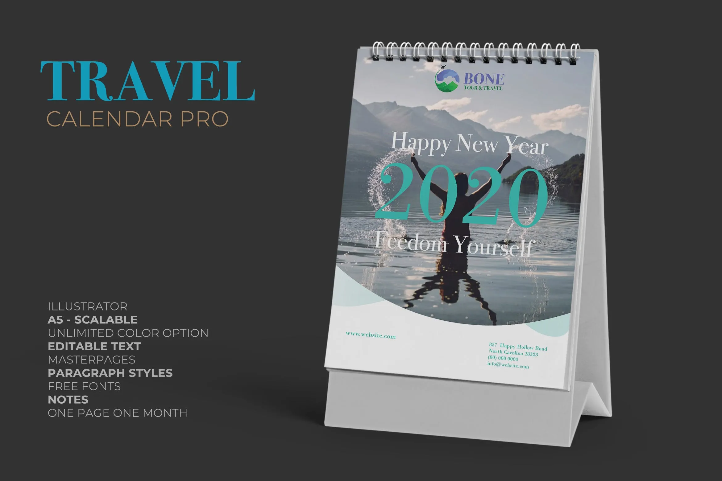 2020年旅行主题活页台历表设计模板 2020 Clean Travel Calender Pro
