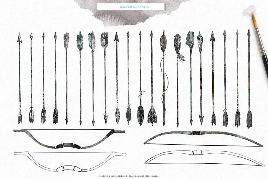 手绘弓箭图形插画 Hand-Drawn Arrows & Bows Graphics插图(4)