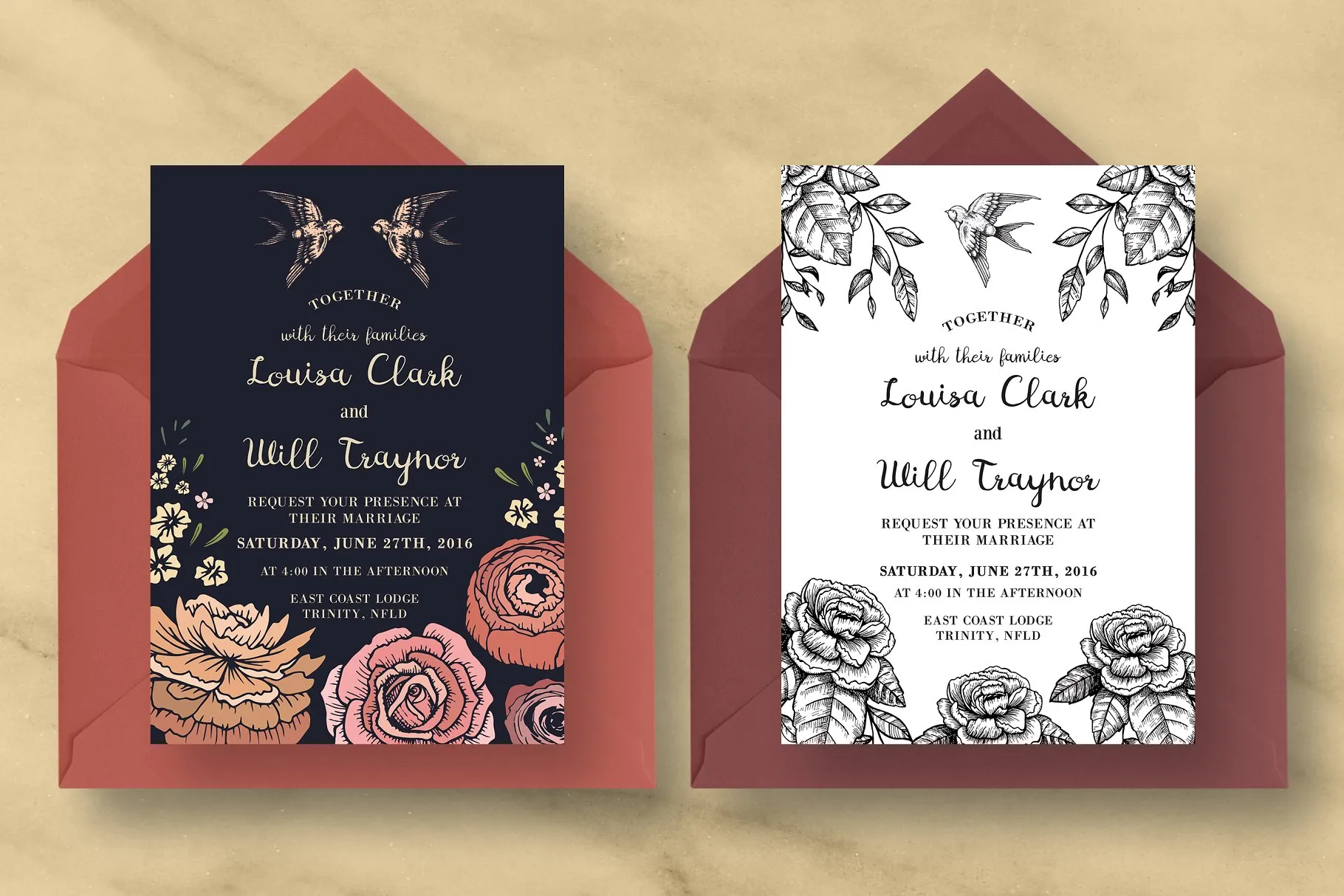 浪漫燕子寓意婚礼邀请设计套件 Romantic Swallow Bird Wedding Suite插图(2)