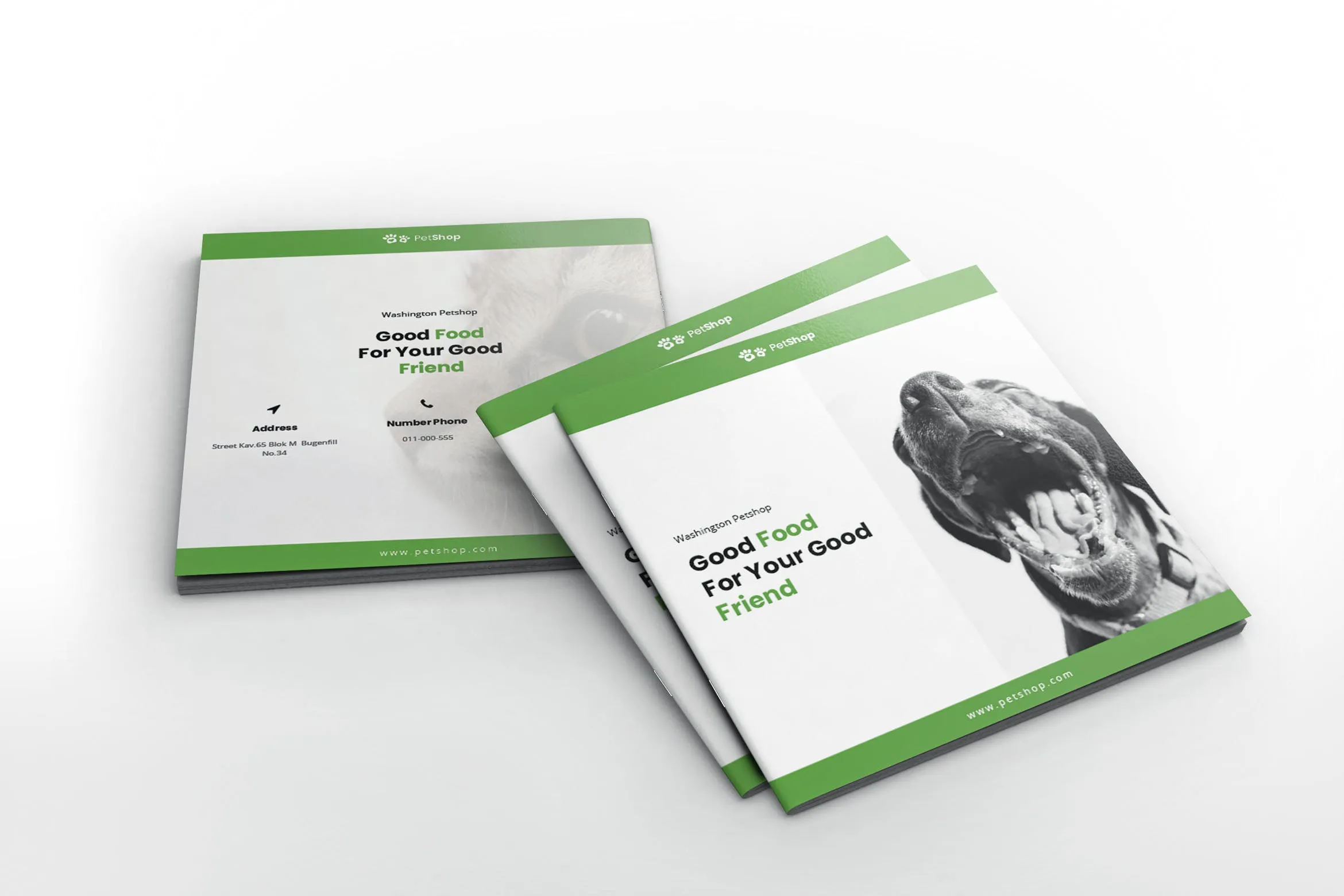 宠物店/宠物医院方形宣传册设计模板 Pet Shop Square Brochure Template