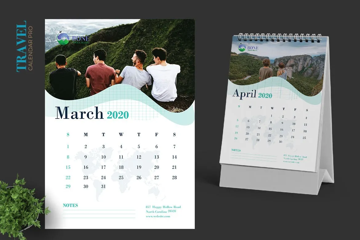 2020年旅行主题活页台历表设计模板 2020 Clean Travel Calender Pro插图(2)