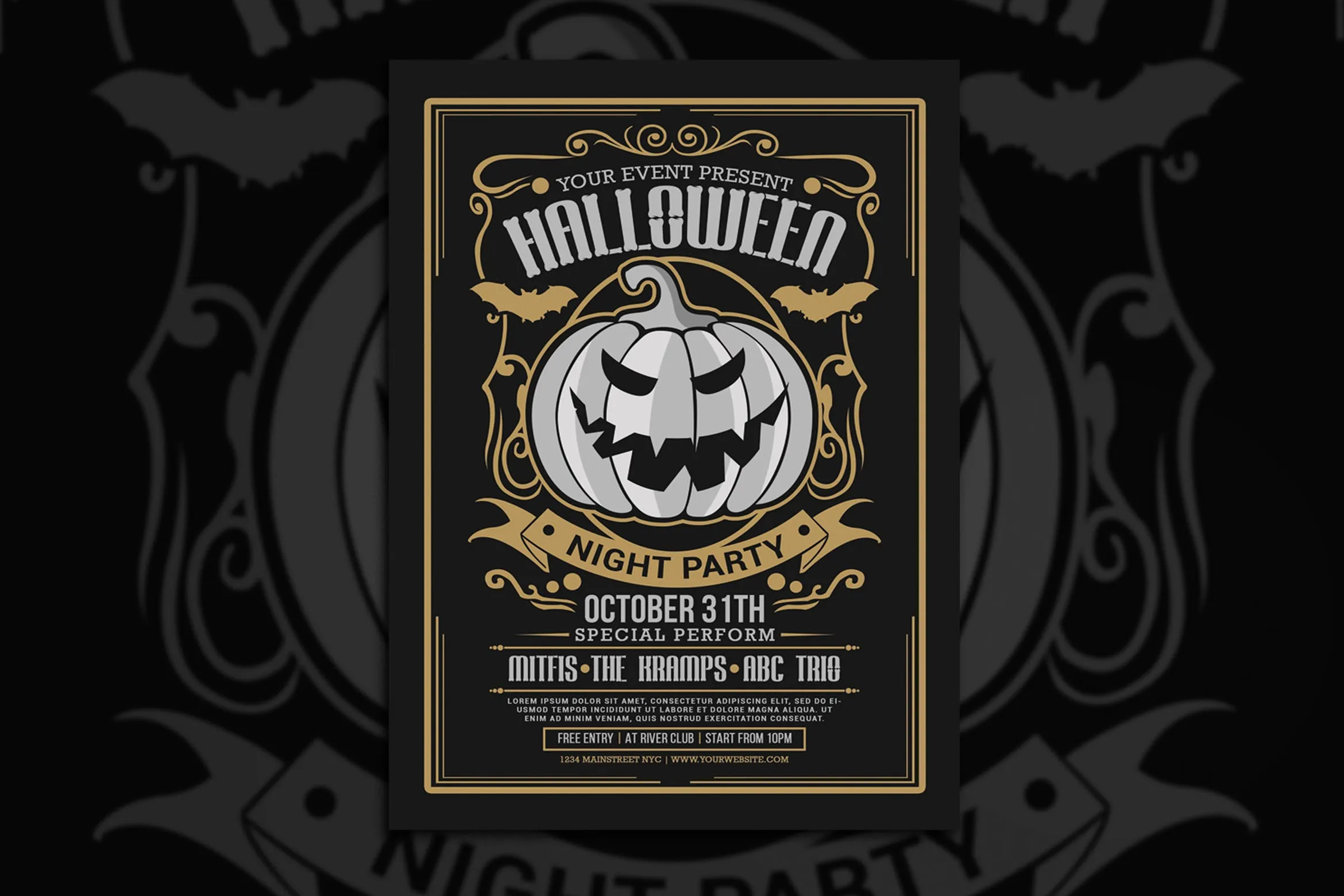 万圣节之夜主题活动海报设计模板 Halloween Night Party