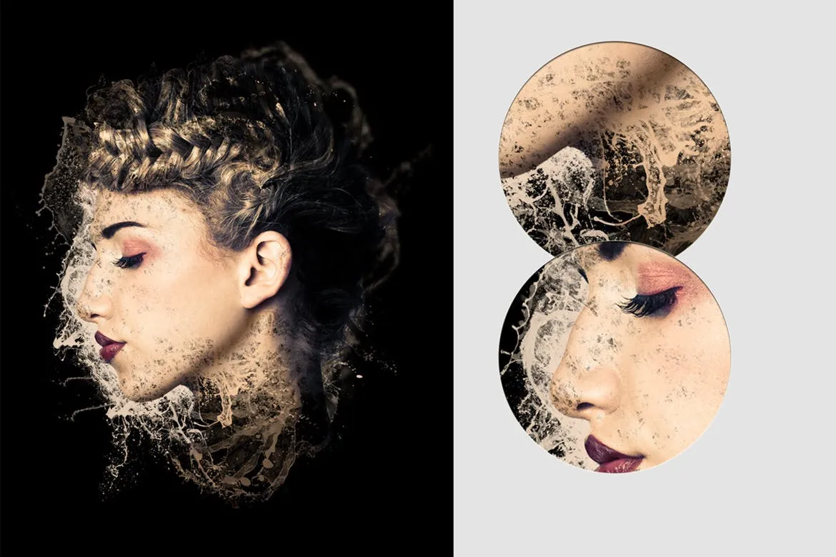 炫酷水花萦绕特效肖像照片样机模板 Water Frame Mockup插图(2)