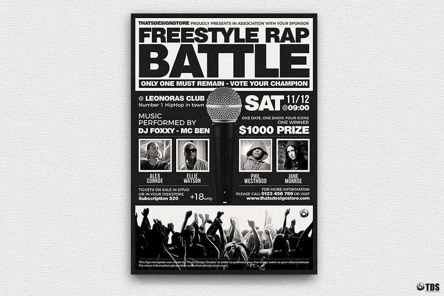 即兴说唱饶舌音乐海报PSD传单模板V4 Freestyle Rap Battle Flyer PSD V4