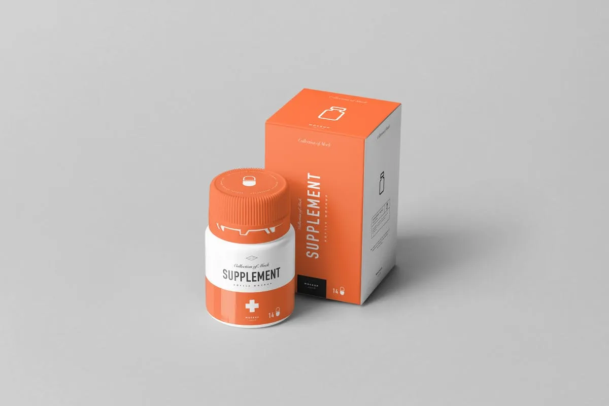 药物保健品罐子amp;盒子样机模板10 Supplement Jaramp; Box Mock-Up 10