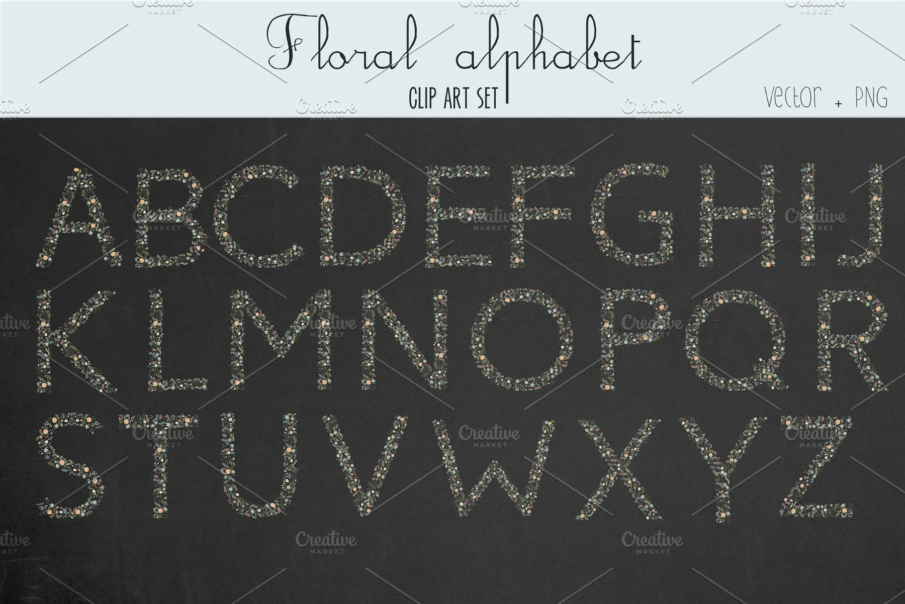 漂亮的手绘水彩花卉字母表剪贴画 Floral alphabet clip art插图(3)