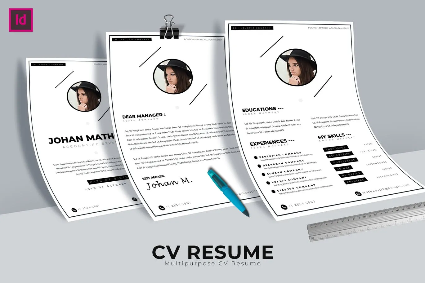 三页式简约风格个人简历设计模板 Clean Resume Template