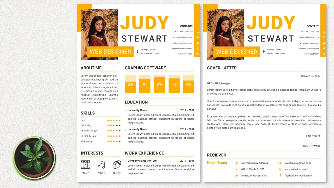 网页设计师职位应聘简历模板 CV Resume Modern插图(1)