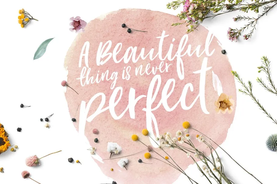 手写英文字体&手绘水彩花卉剪贴画 Loving Saskia Font & Graphics Bundle插图(1)