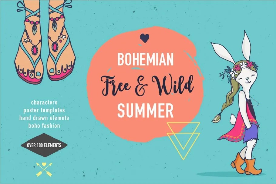 波希米亚夏天风格时尚服饰插画素材 Bohemian summer, huge bundle