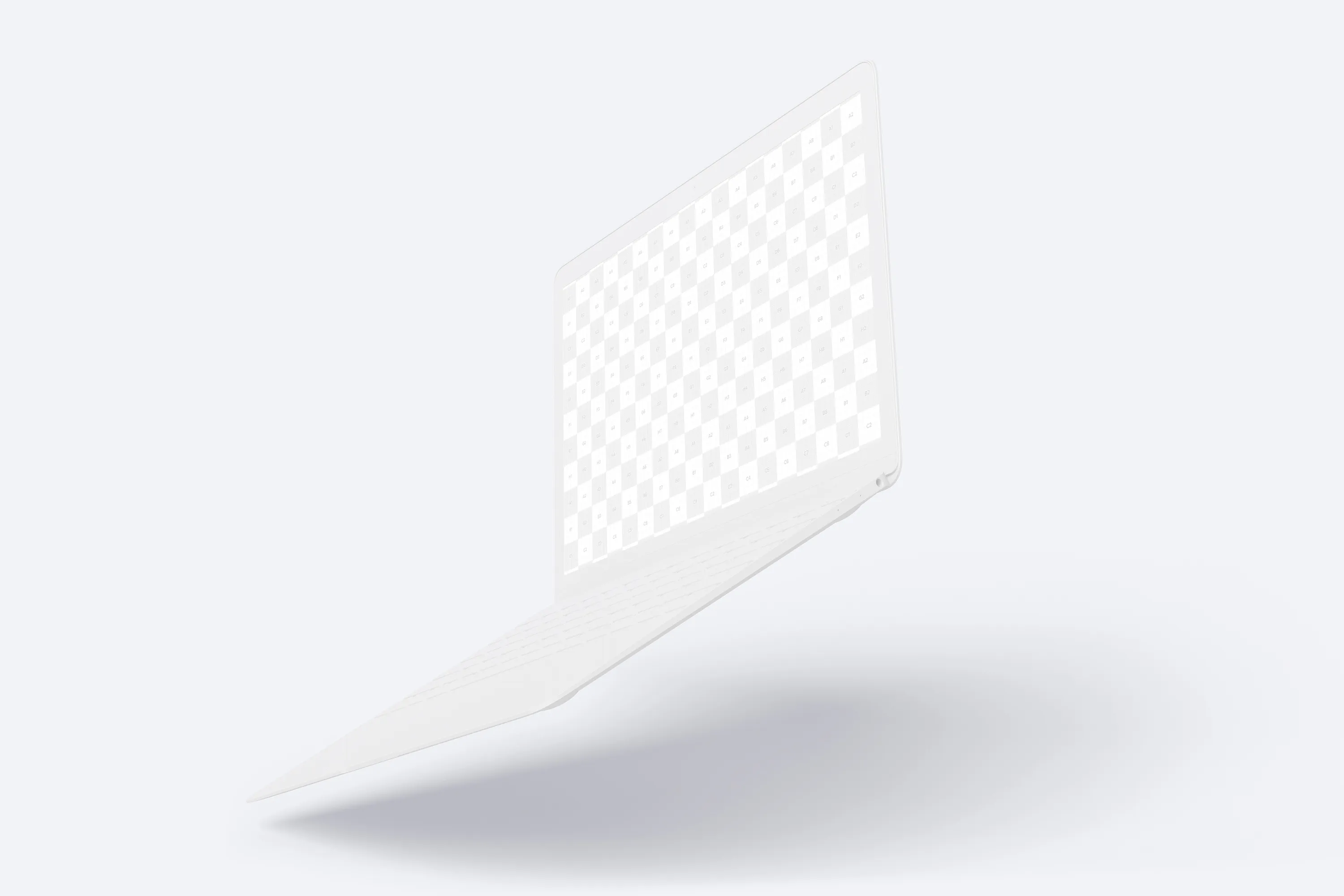 悬浮状态MacBook笔记本电脑屏幕界面设计预览样机 Clay MacBook Mockup, Floating