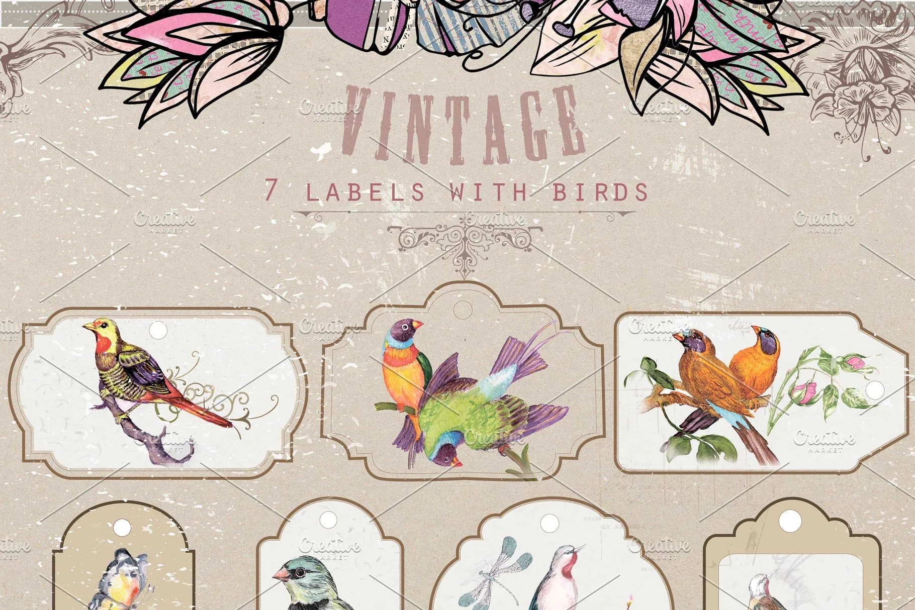 极力推荐：超级矢量花卉素材库 VECTOR LAB "FLORAl&VINTAGE"插图(9)