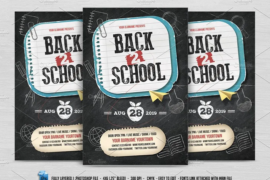 重返校园系列派对活动宣传单页模板 Back 2 School Flyer