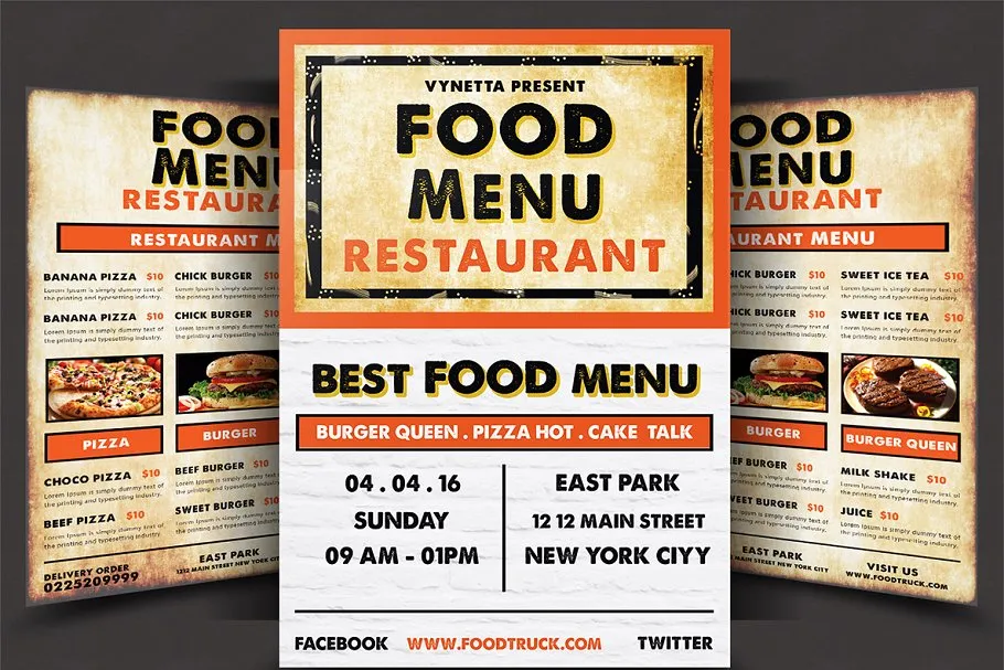 西式快餐外卖宣传单页海报模板 Food Menu插图