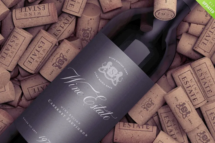 酒瓶软木塞实景样机模板 Wine Bottle Mock-Up on Corks插图