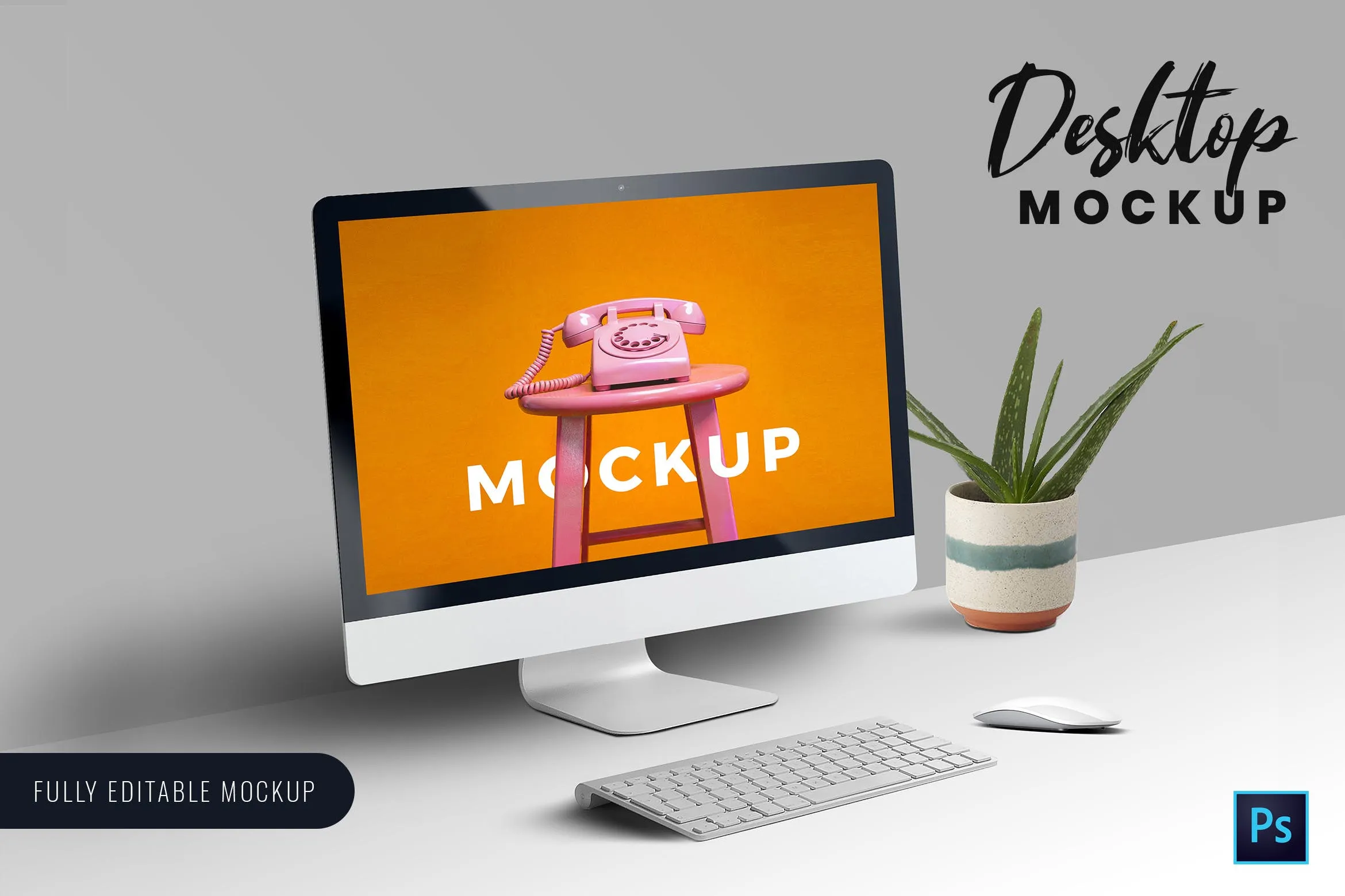 iMac一体机电脑屏幕预览像素设计精选样机模板 Desktop Mockup