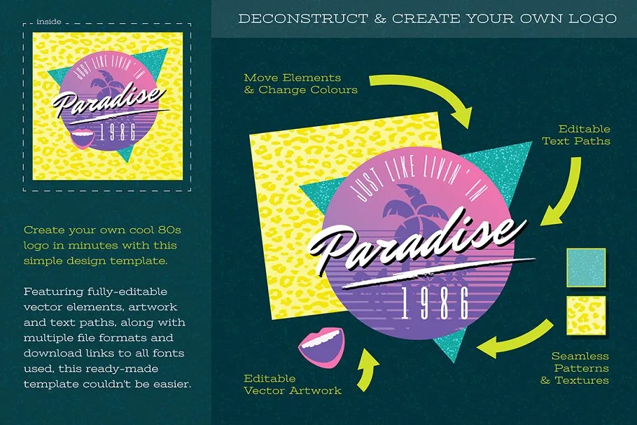 80年代感沙滩派对Logo设计  1980s Beach Party Logo Design