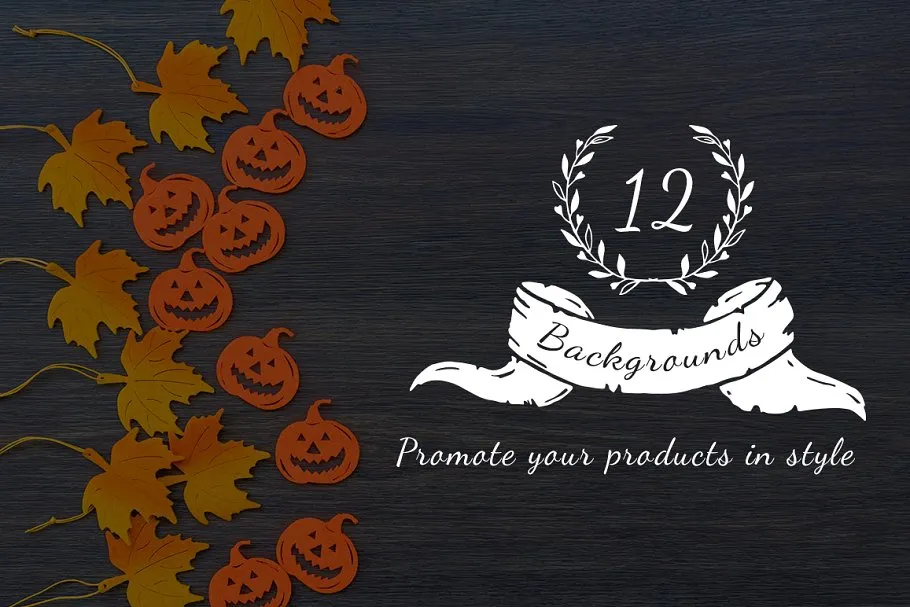 秋天落叶巨无霸Banner场景样机背景 Autumn leaves background mockups插图(2)