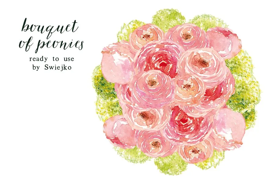 牡丹花水彩剪贴画 Peonies clipart set插图(1)