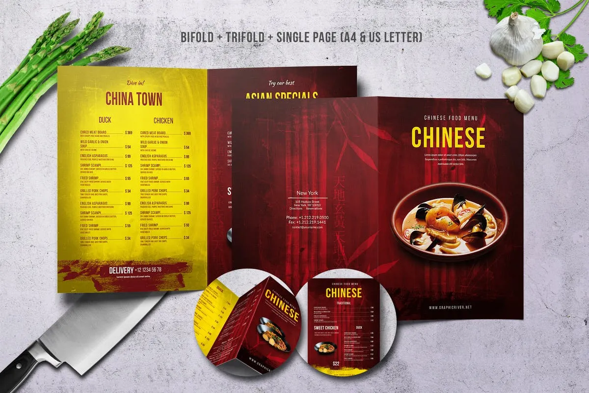 中餐厅美食菜单菜谱PSD模板套装 Chinese A4amp; US Letter Food Menu Bundle