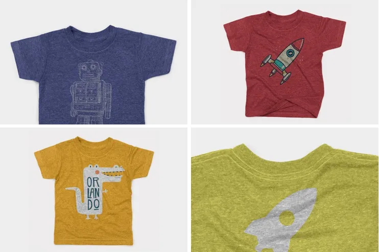 儿童T恤服装印花设计样机模板 Kids Triblend T-shirt Mockup Pack插图