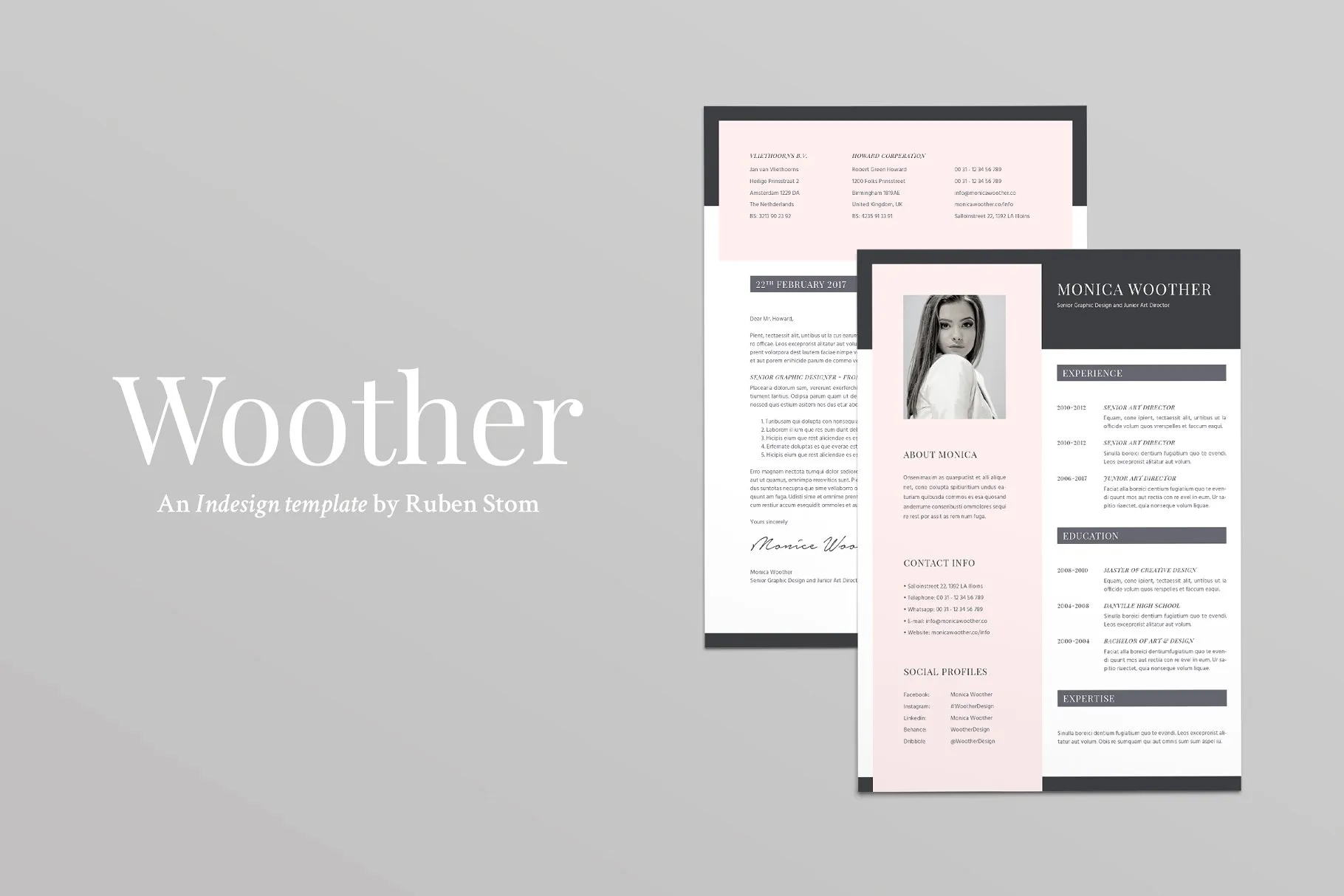 时尚专业的简历和求职信模板 Woother Resume Template
