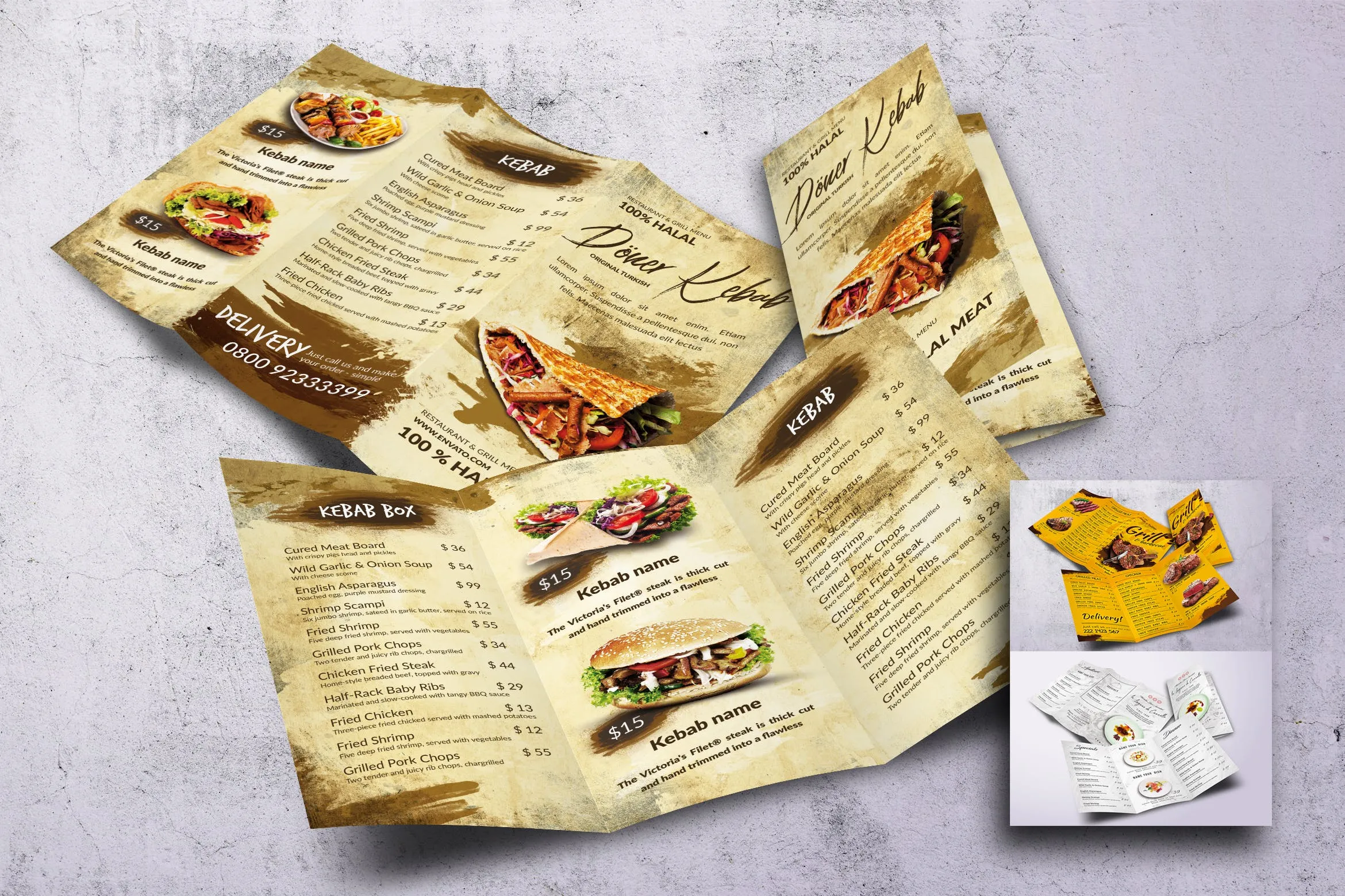 不同国家餐馆三折页菜单设计模板合集 Different Countries Trifold Food Menu Bundle插图