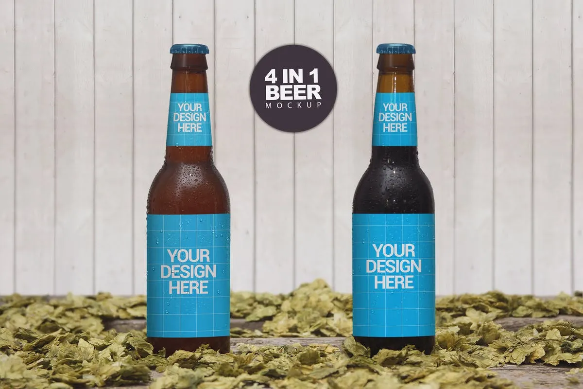 四合一啤酒瓶外观设计样机 Beer Styles 4 in 1插图