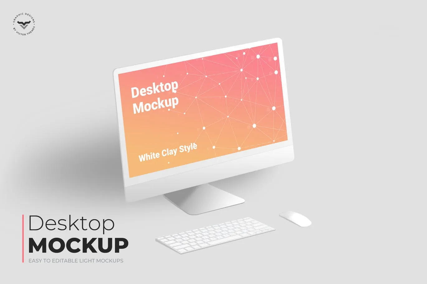 白色iMac一体机电脑Web设计效果图演示像素设计精选样机 Desktop Mockups