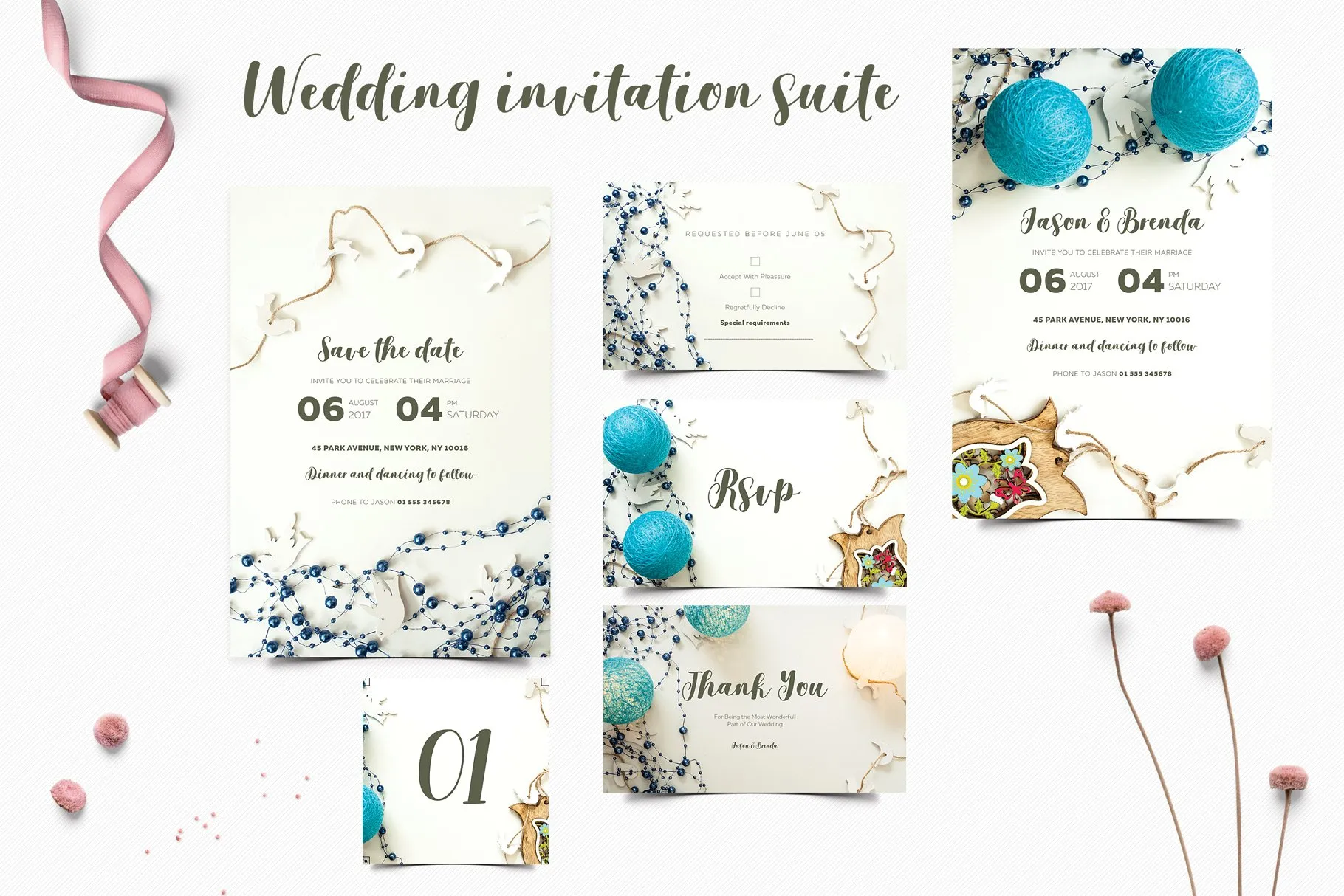 婚礼邀请物料设计模板套装 Wedding Invitation Suite