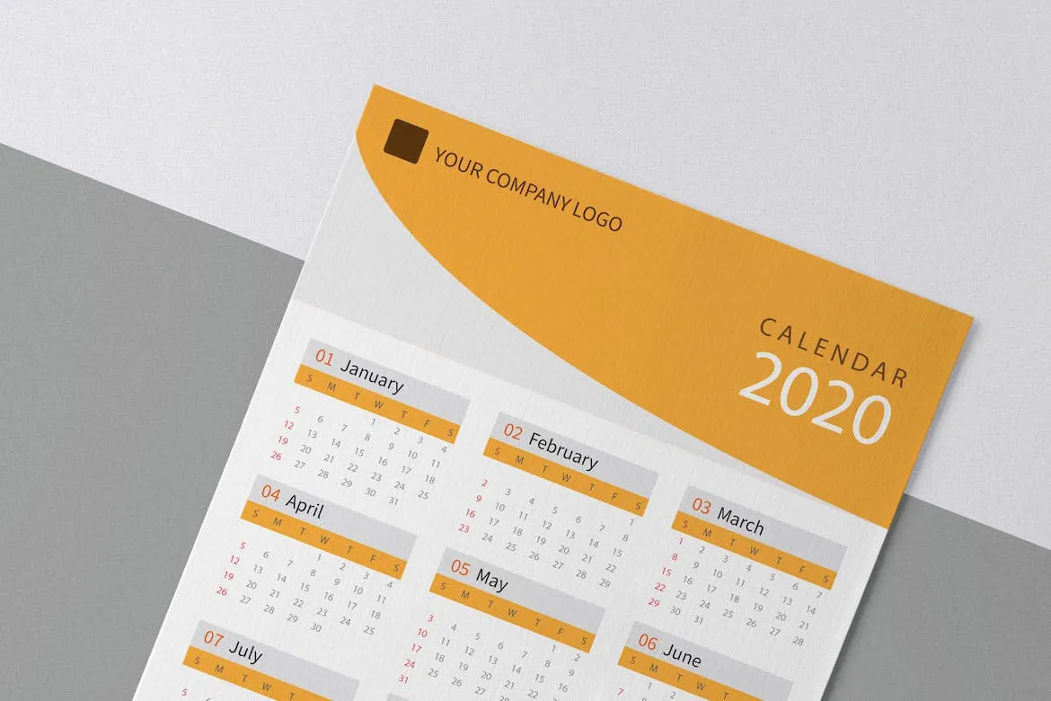 单色设计2020日历表年历设计模板 Creative Calendar Pro 2020插图(1)