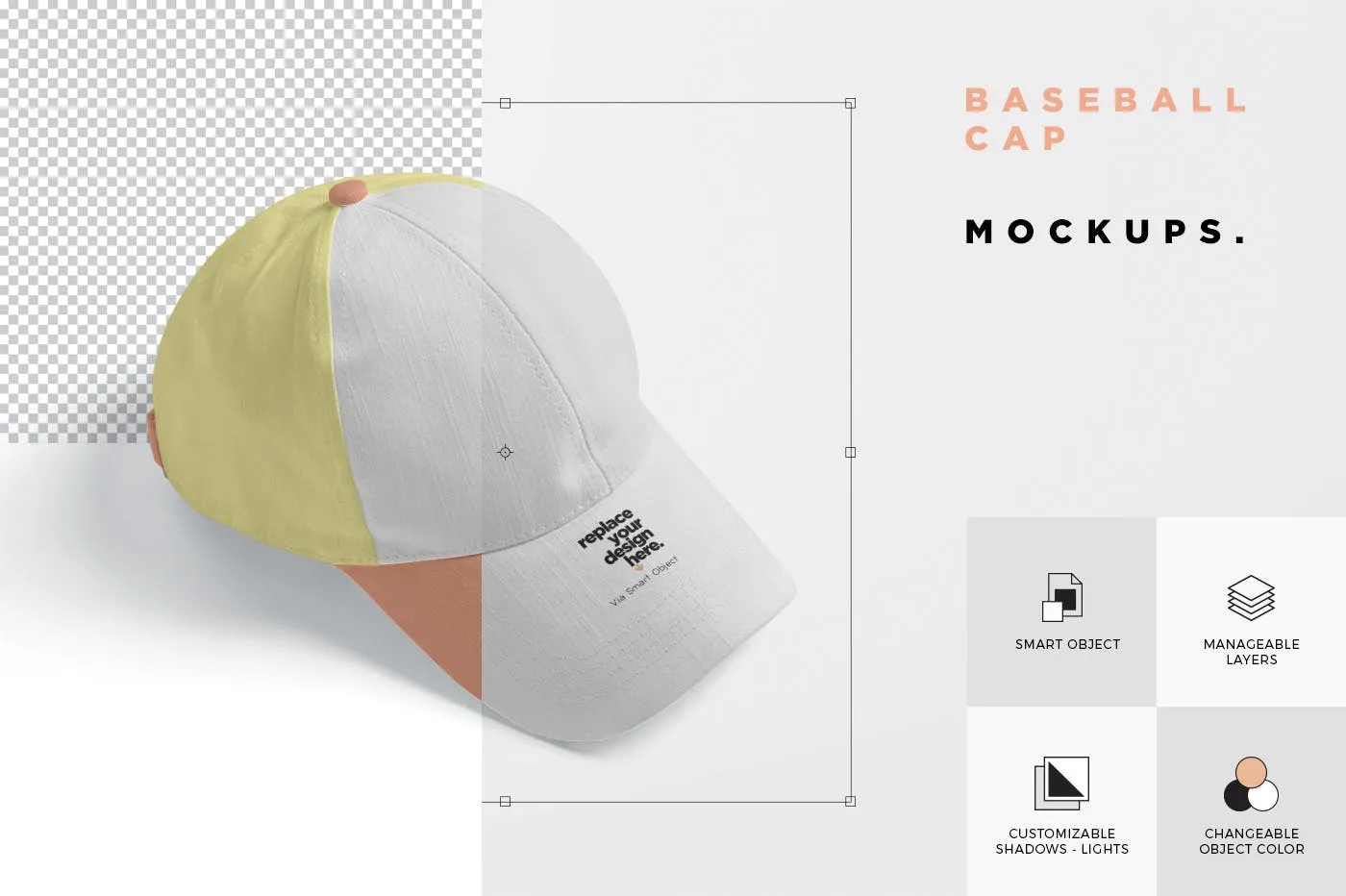 棒球帽外观设计样机模板 4 Baseball Cap Mockups插图(5)