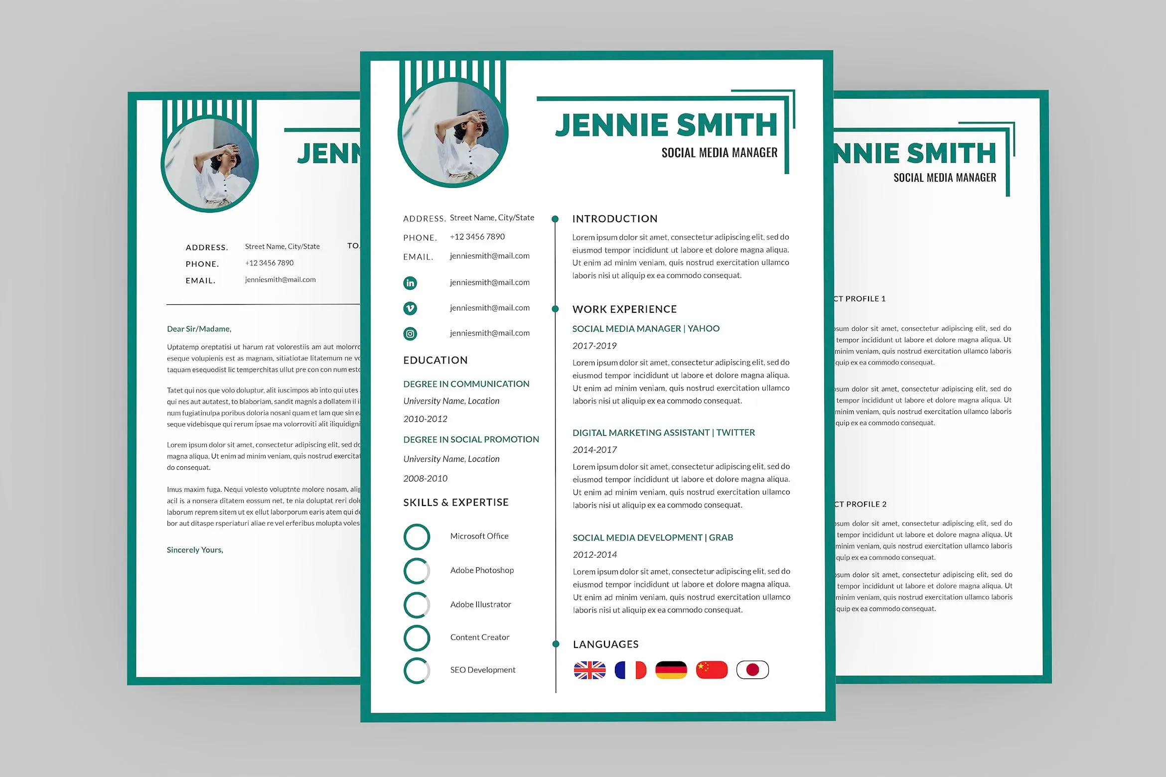 社交媒体新媒体运营经理简历设计模板 Media Social Resume Designer插图